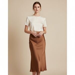 Quince Brown Silk Midi Skirt